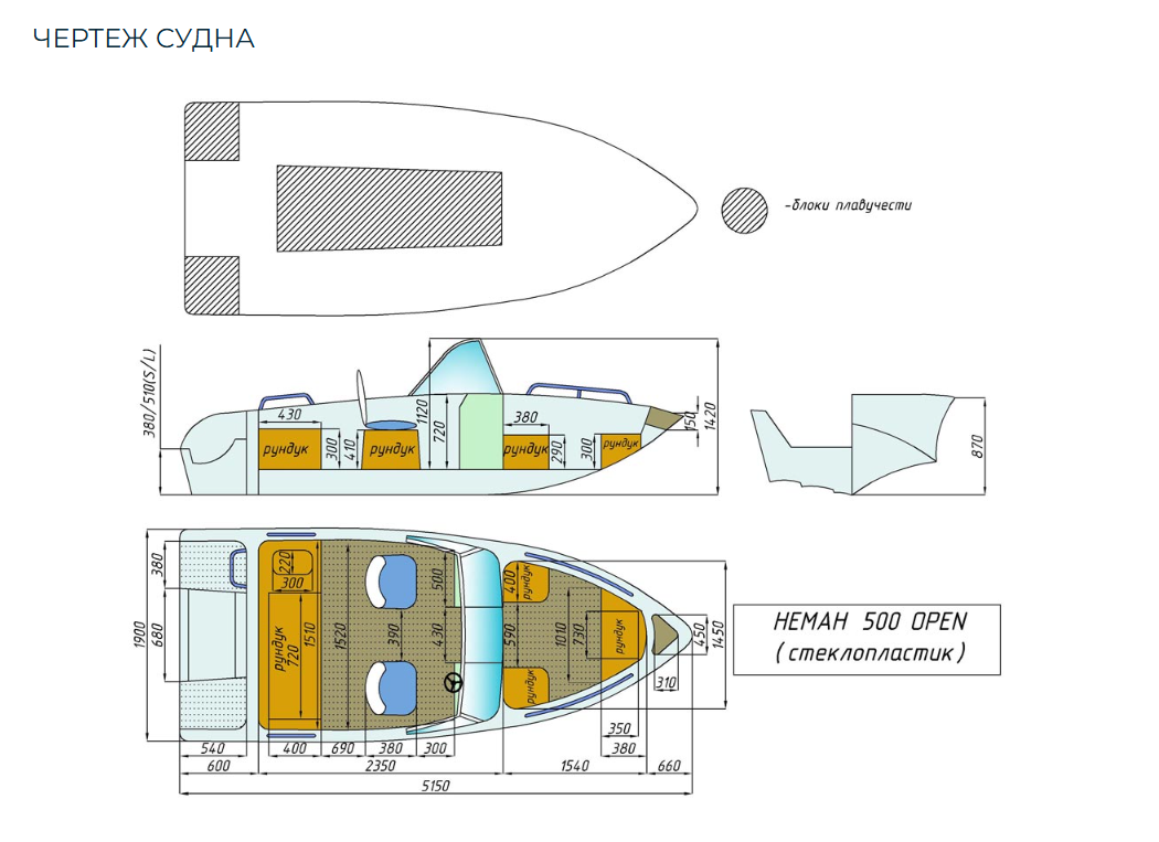 Стеклопластиковый катер Neman-500 Open в Казани
